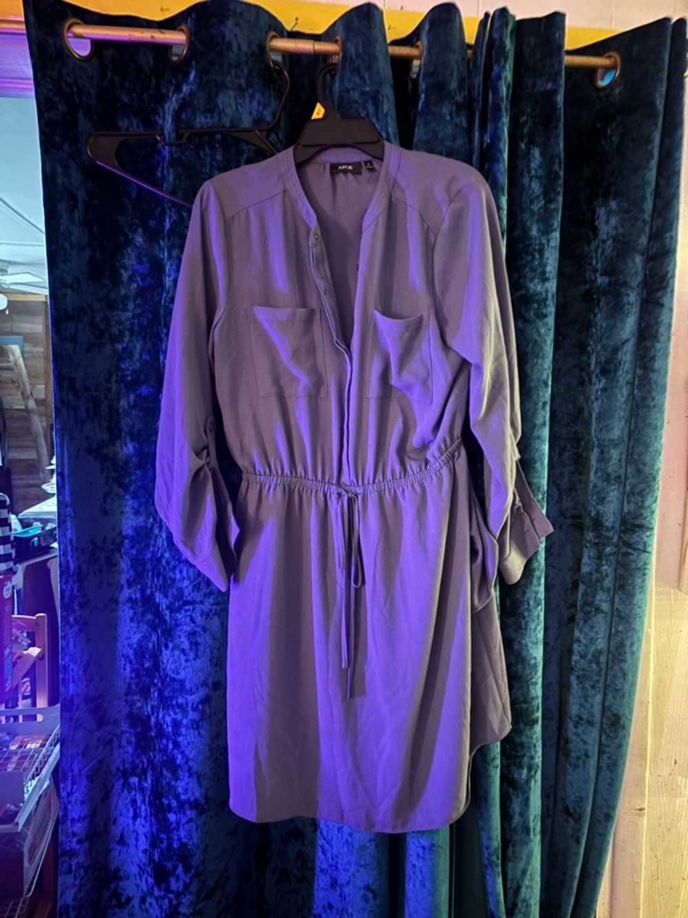 Apt. 9 Lavender Drawstring Long-Sleeve Shirt Dress